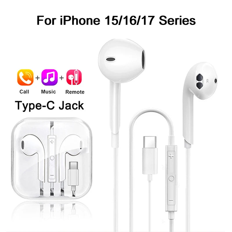 Wired In-Ear Earphones with Type-C & 3.5mm Support for Smartphones, Tablets, Laptops, and iPads