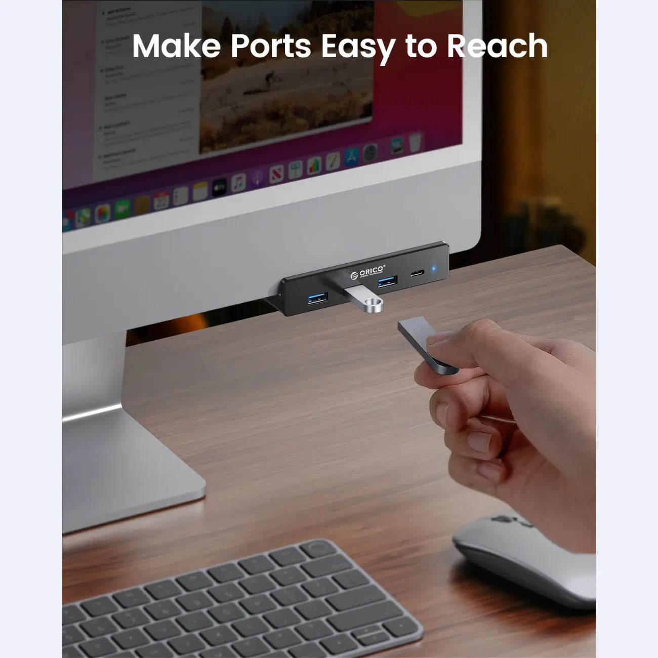 ORICO Aluminum Clamp USB 3.0 Hub (MH4PC)Sleek, space-saving 4-port splitter clamps securely to desks or monitors. Features 5Gbps transfer, 4.92FT cable, and a dedicated power port for high-draw devices.