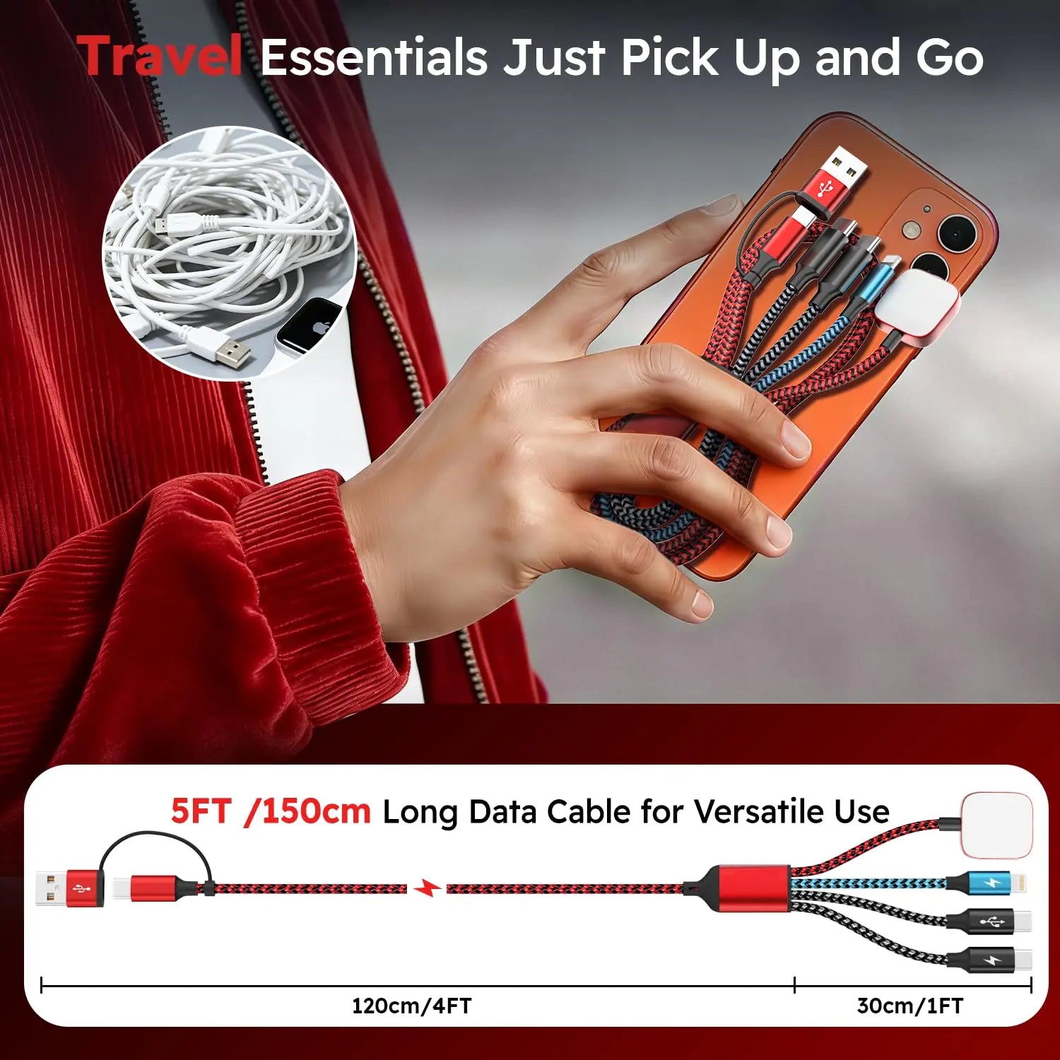 4-in-2 Multi-Charging Cable (5FT)Streamline power with this dual input to Lightning, Type-C, and Apple Watch cable. Built for iPhone 17/16-12 and iWatch, it delivers stable multi-device charging.