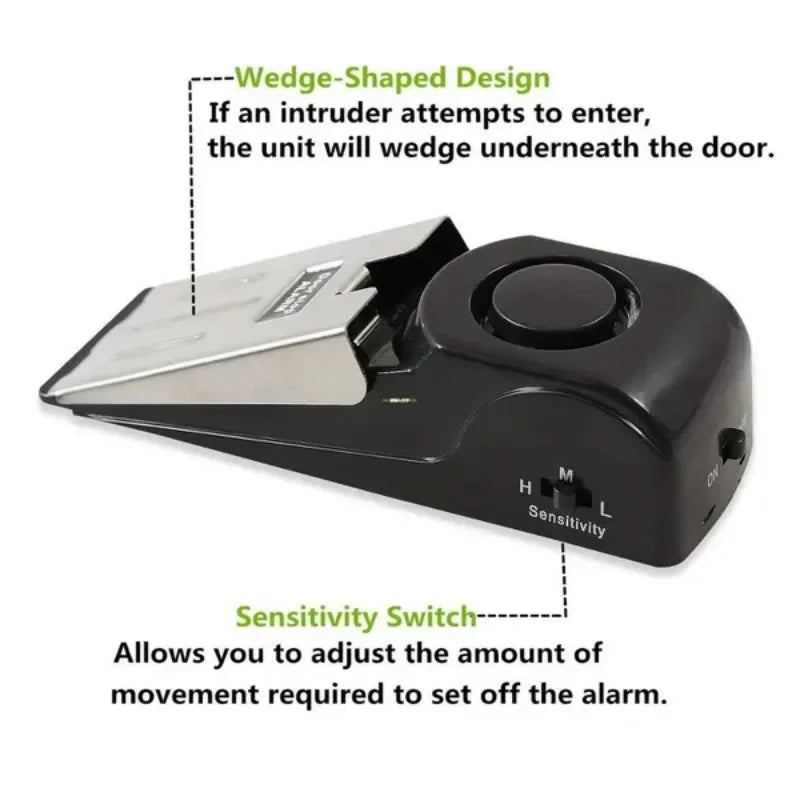 Mini Wireless Door Stop Alarm – 120dB Security Alert System with Wedge-Shaped Door Blocker for Home, Travel, Office, and Hotel Use